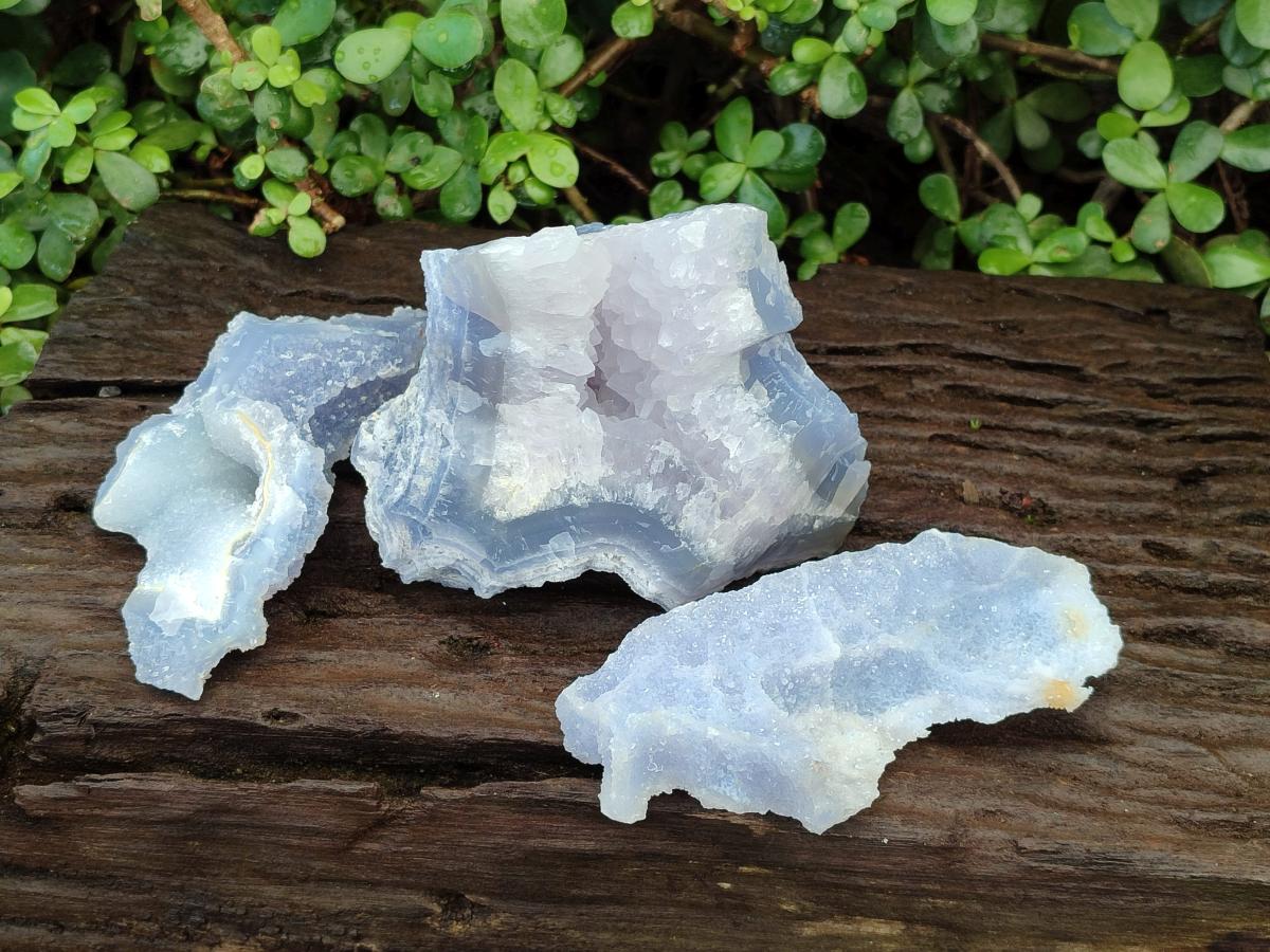 Natural Etched Blue Chalcedony Specimens x 3 From Nsanje, Malawi - Toprock Gemstones and Minerals 