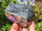 Polished Rare Purple Sunset Flash Labradorite Standing Display Pieces x 2 From Madagascar - Toprock Gemstones and Minerals 