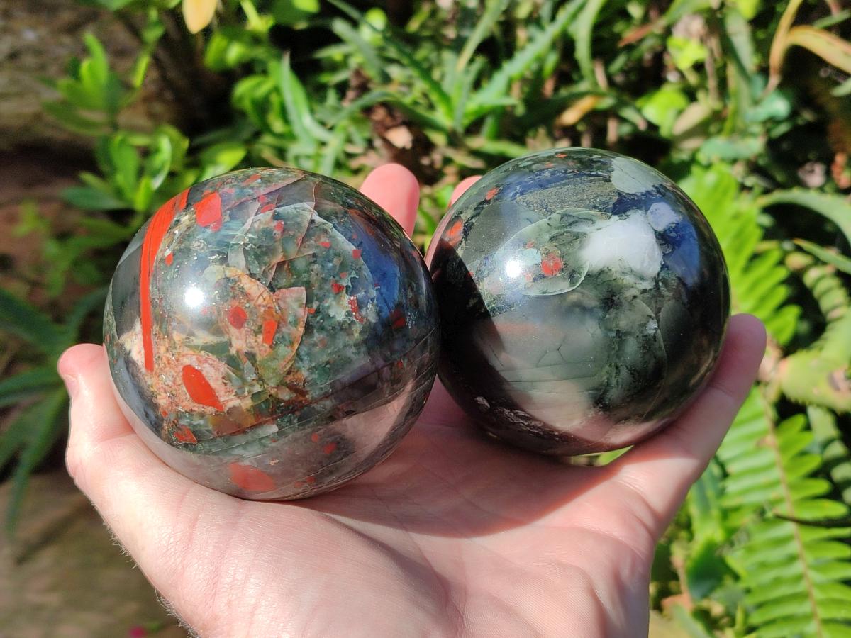 Polished Bloodstone Spheres x 2 From Swaziland - Toprock Gemstones and Minerals 