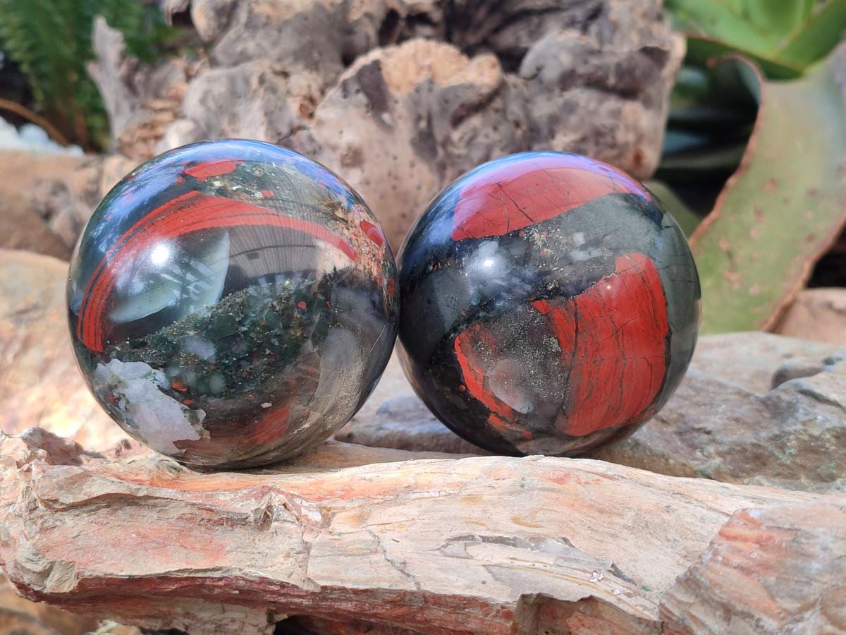 Polished Bloodstone Spheres x 2 From Swaziland - Toprock Gemstones and Minerals 