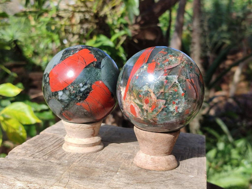 Polished Bloodstone Spheres x 2 From Swaziland - Toprock Gemstones and Minerals 