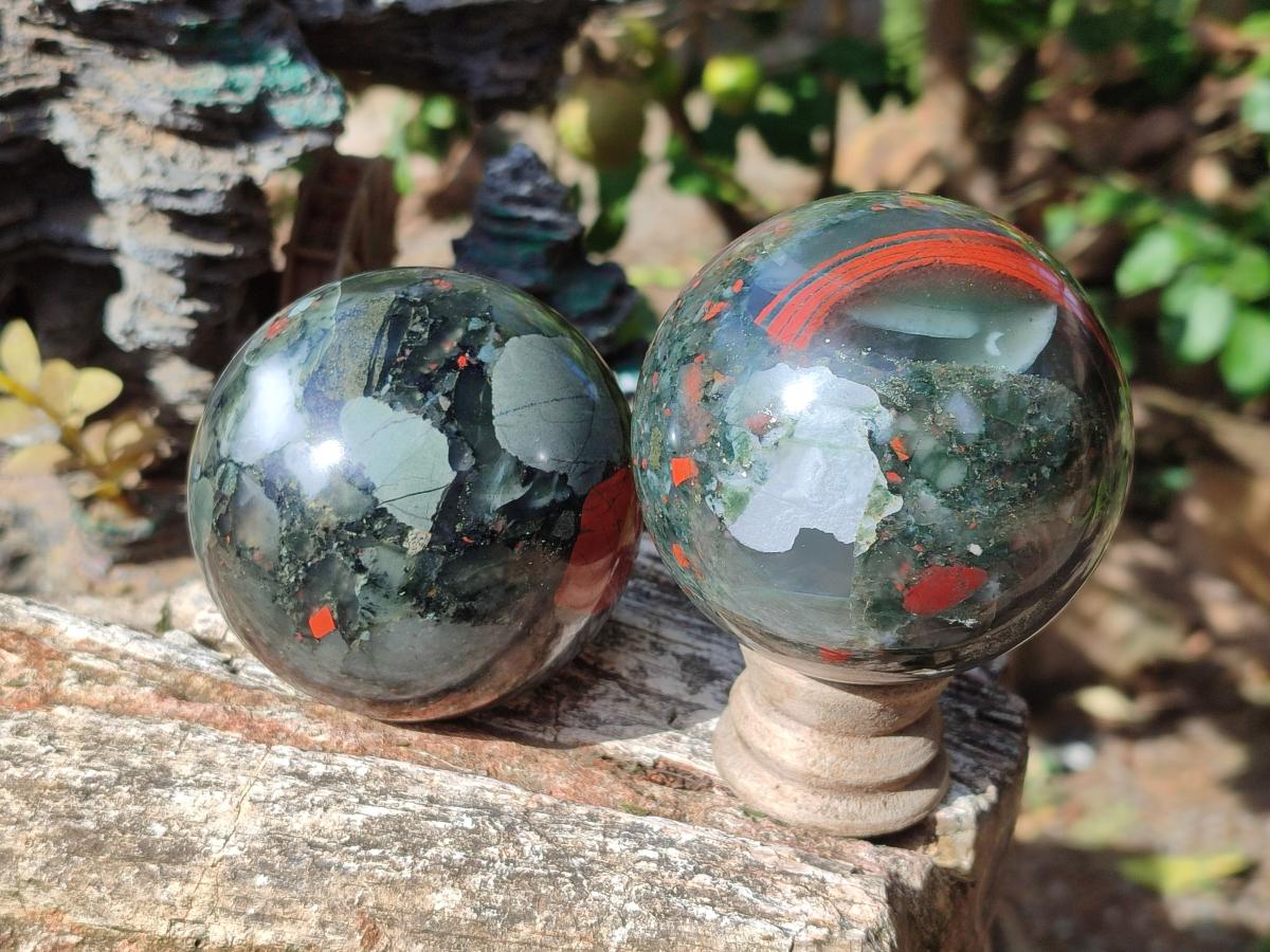 Polished Bloodstone Spheres x 2 From Swaziland - Toprock Gemstones and Minerals 