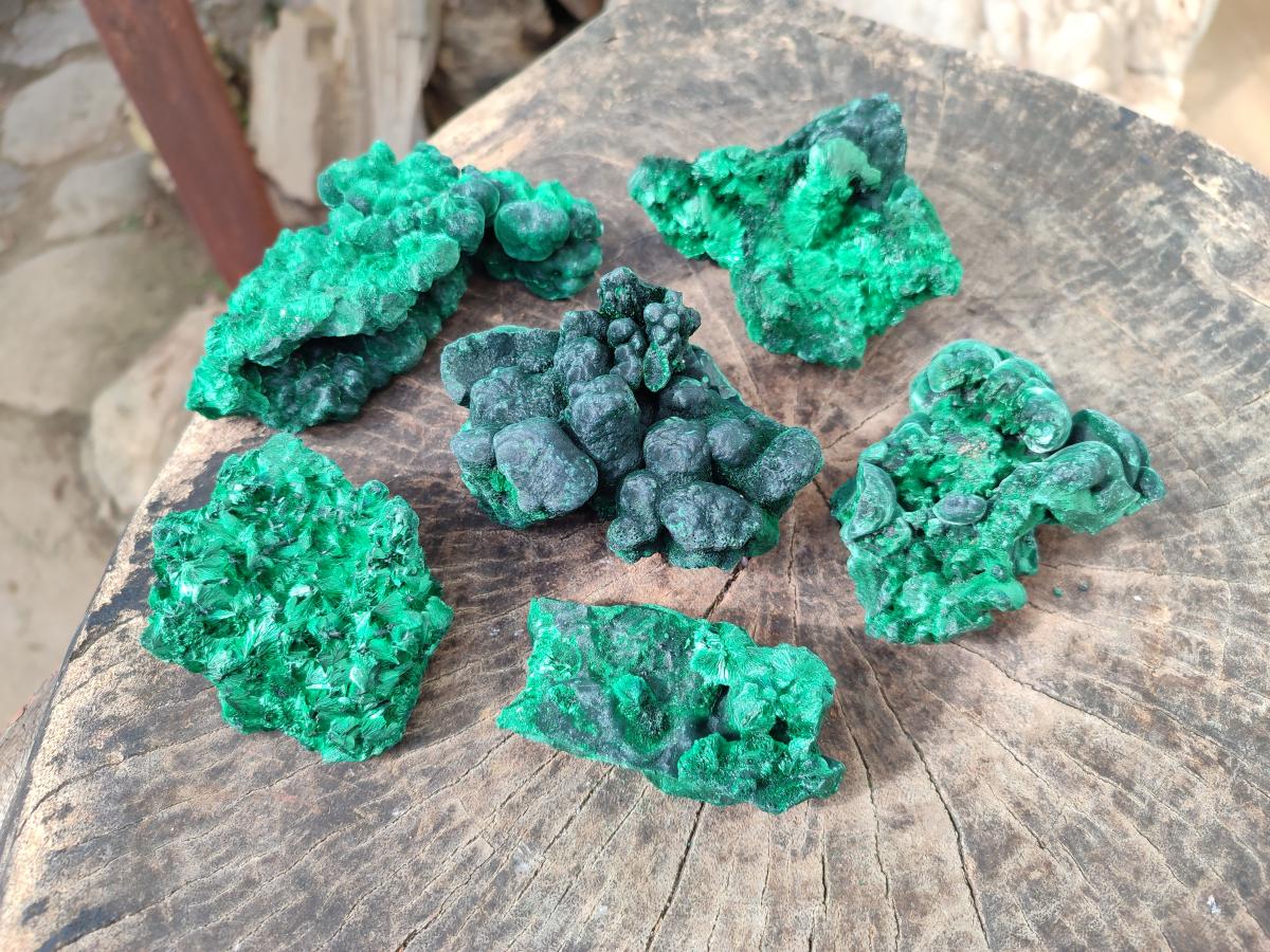 Natural Silky Malachite Specimens x 6 From Kasompe, Congo - Toprock Gemstones and Minerals 