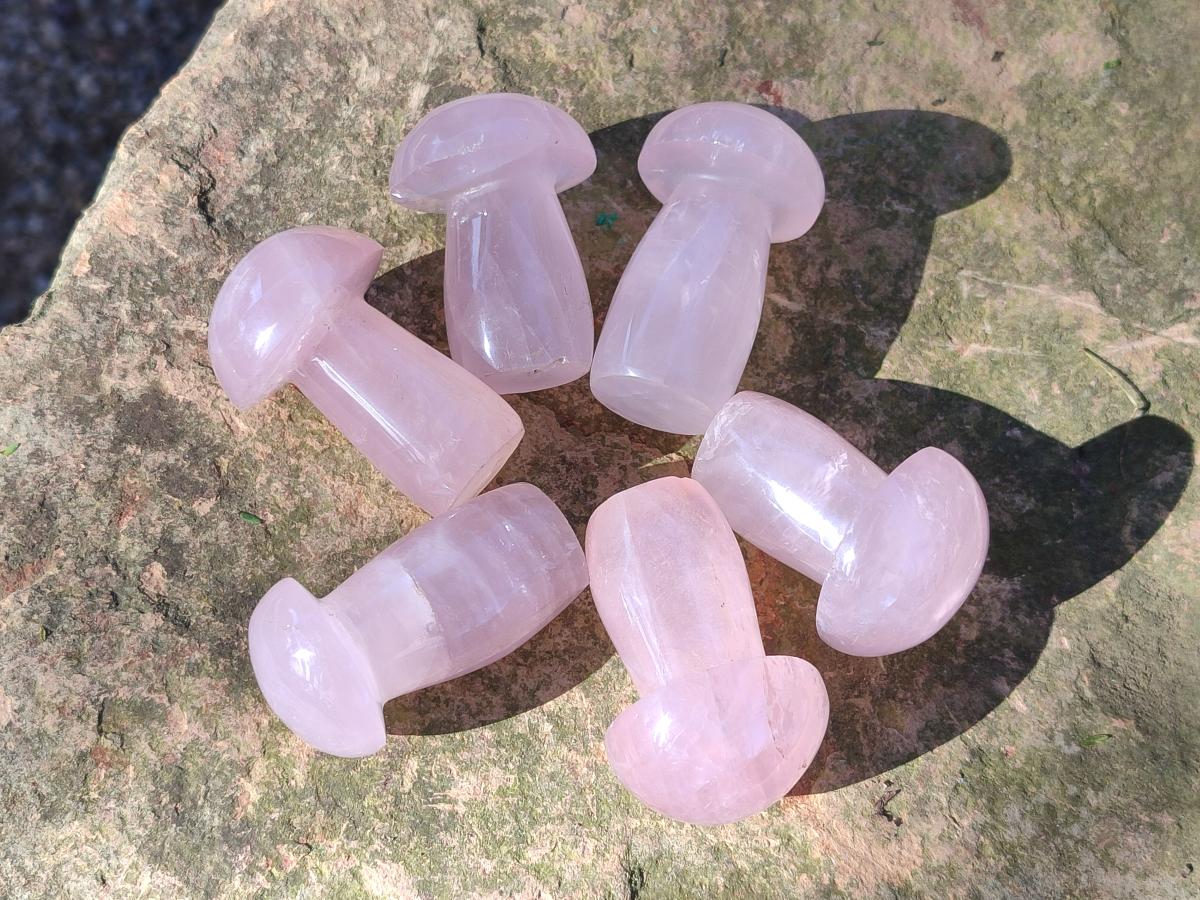 Polished Gemmy Rose Quartz Mushrooms x 12 From Madagascar - Toprock Gemstones and Minerals 
