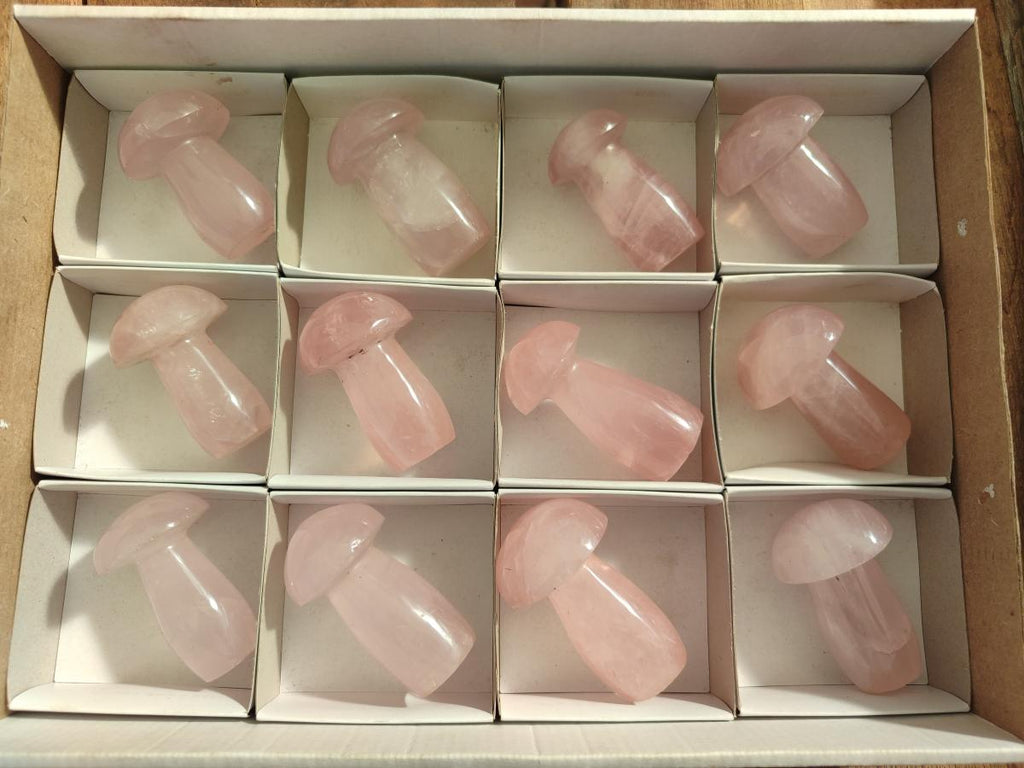 Polished Gemmy Rose Quartz Mushrooms x 12 From Madagascar - Toprock Gemstones and Minerals 