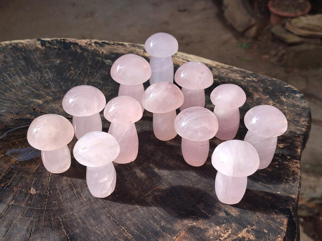 Polished Gemmy Rose Quartz Mushrooms x 12 From Madagascar - Toprock Gemstones and Minerals 