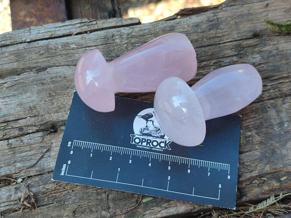 Polished Gemmy Rose Quartz Mushrooms x 12 From Madagascar - Toprock Gemstones and Minerals 