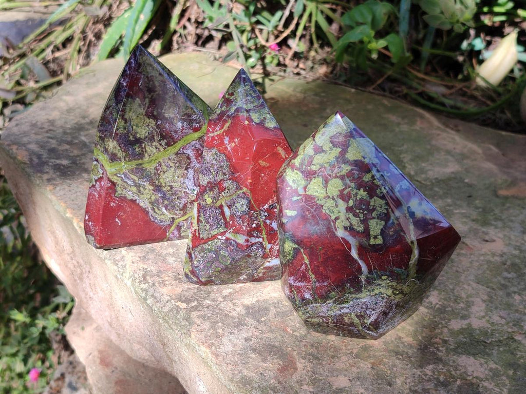 Polished Bastite Dragonsblood Stone Display Crystal Points x 3 From Tshipise, South Africa - Toprock Gemstones and Minerals 