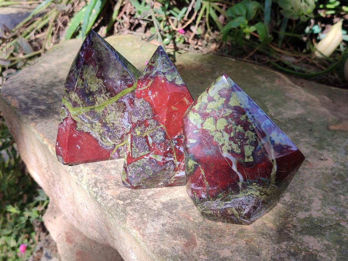 Polished Bastite Dragonsblood Stone Display Crystal Points x 3 From Tshipise, South Africa - Toprock Gemstones and Minerals 