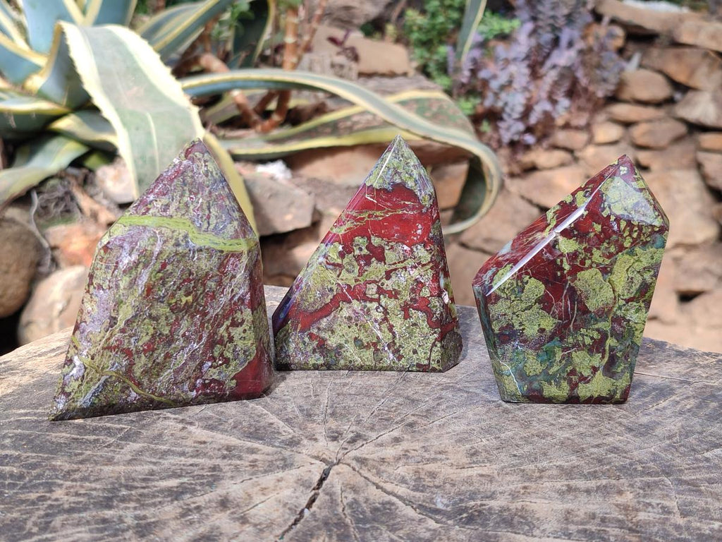 Polished Bastite Dragonsblood Stone Display Crystal Points x 3 From Tshipise, South Africa - Toprock Gemstones and Minerals 