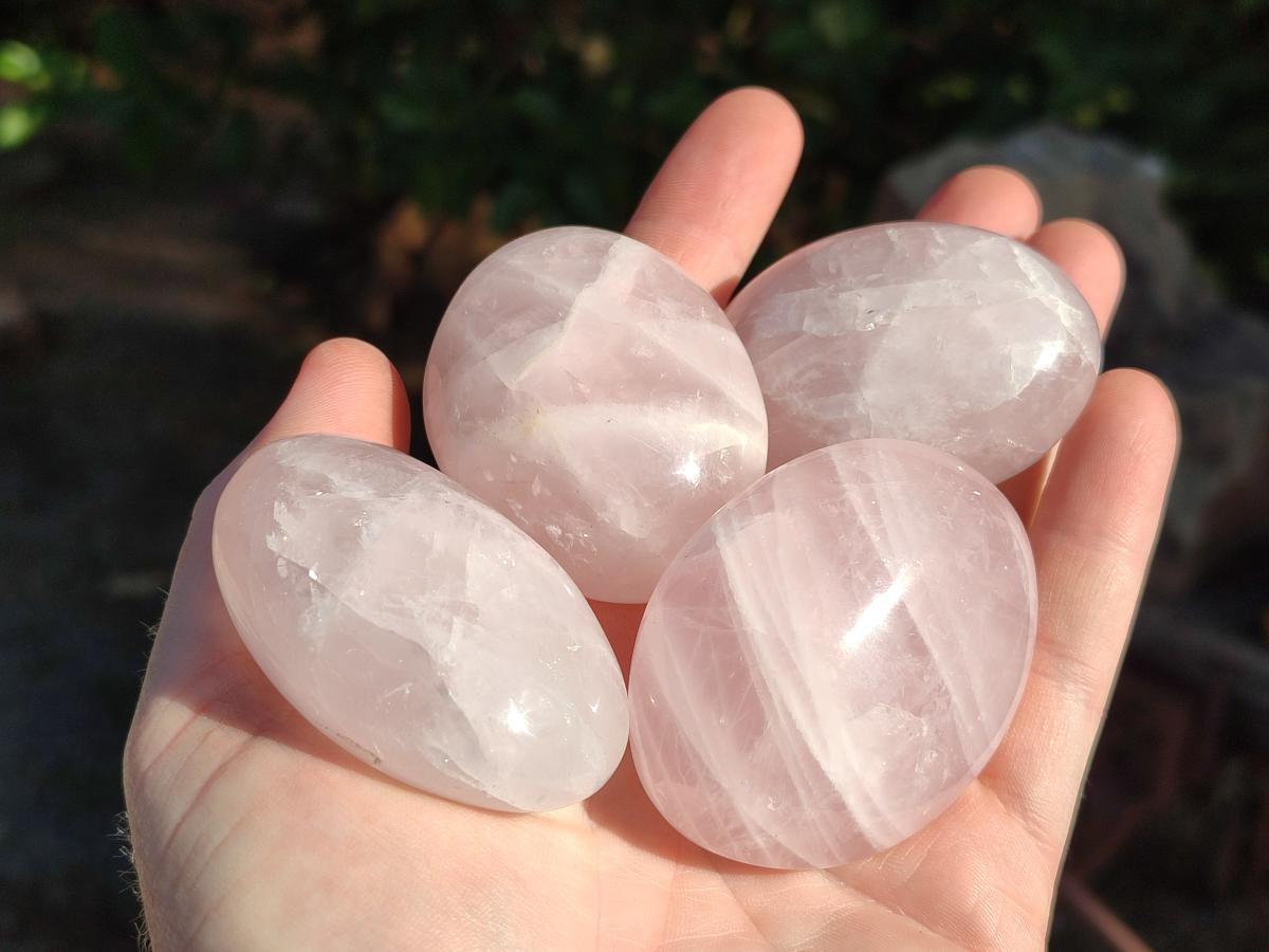 Polished Gemmy Rose Quartz Palm Stones x 24 From Madagascar - Toprock Gemstones and Minerals 