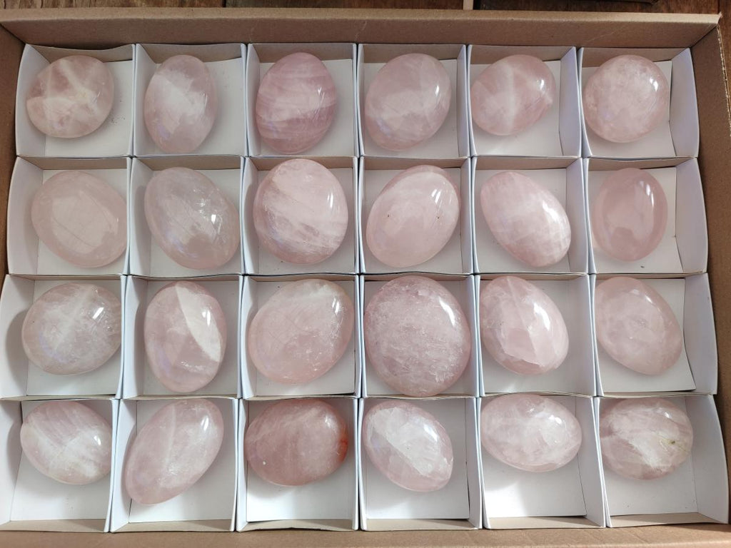 Polished Gemmy Rose Quartz Palm Stones x 24 From Madagascar - Toprock Gemstones and Minerals 