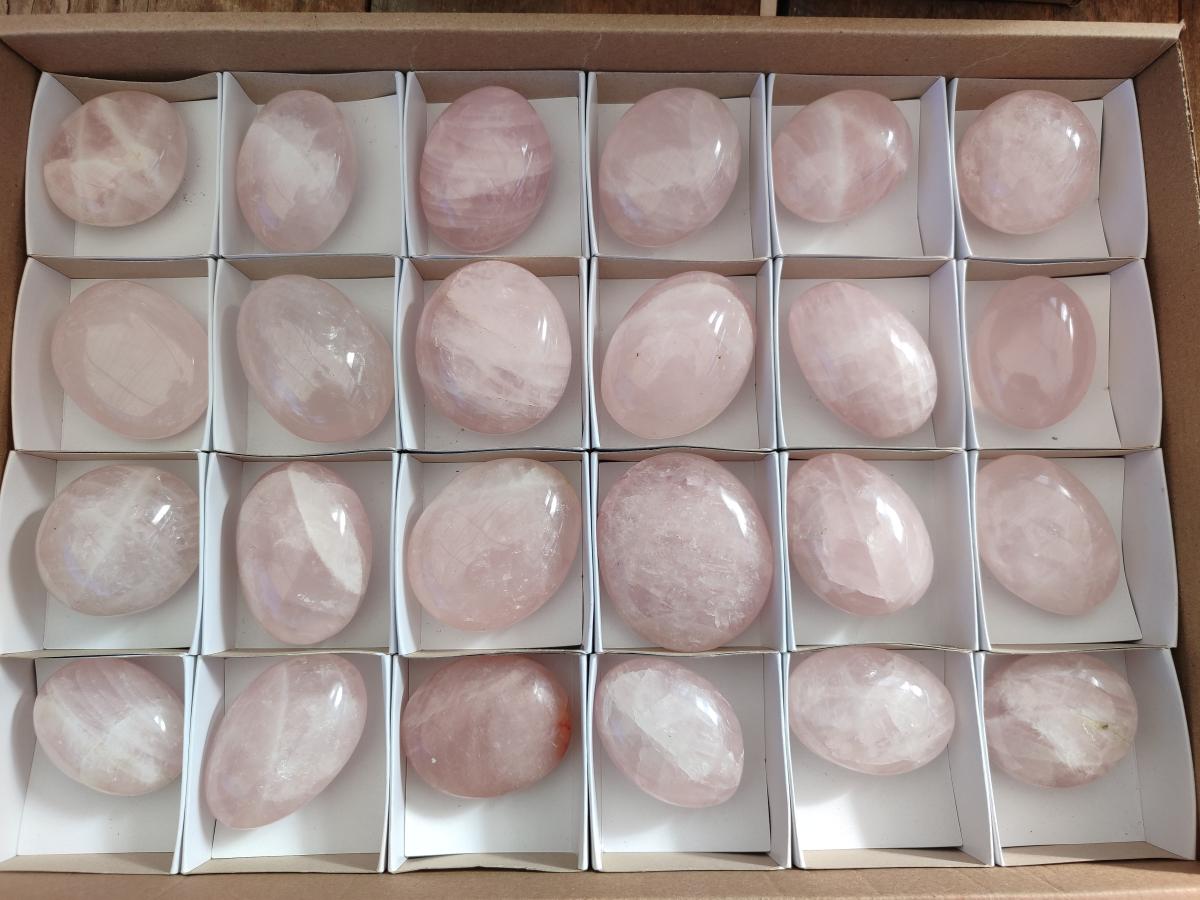 Polished Gemmy Rose Quartz Palm Stones x 24 From Madagascar - Toprock Gemstones and Minerals 
