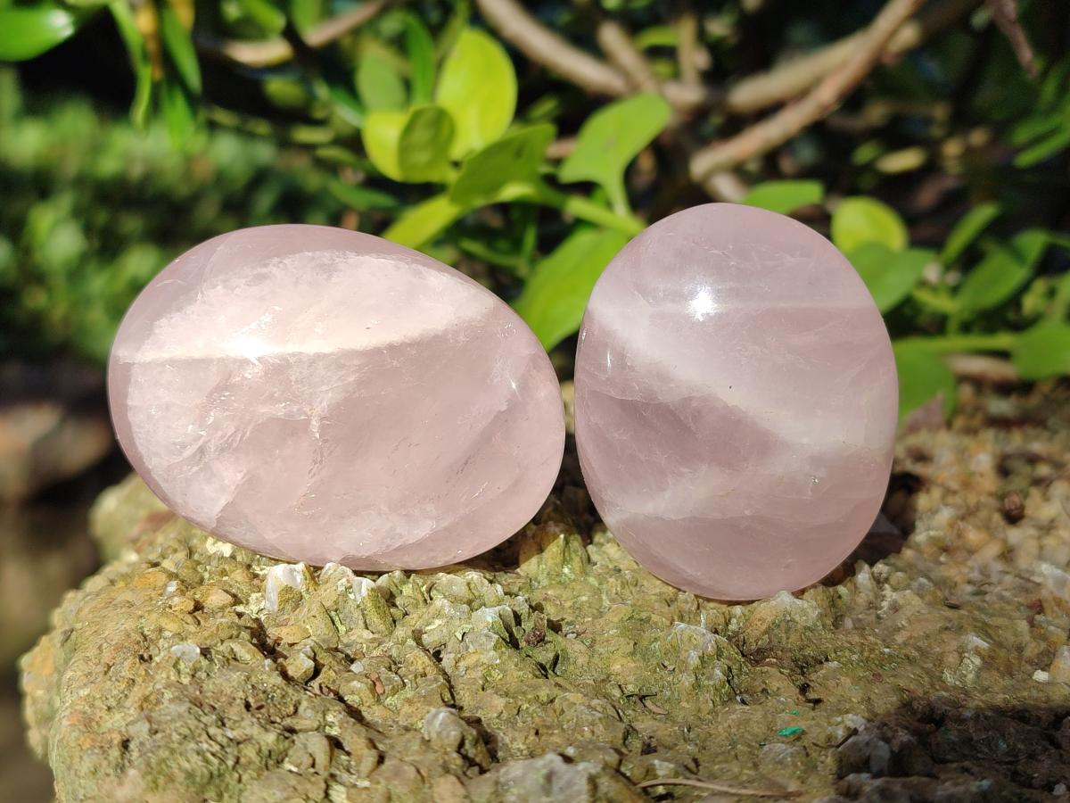 Polished Gemmy Rose Quartz Palm Stones x 24 From Madagascar - Toprock Gemstones and Minerals 