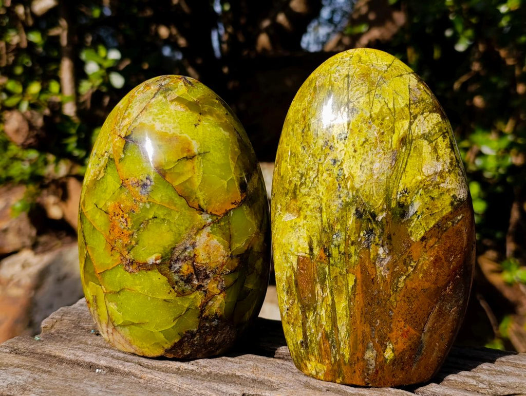 Polished Green Opal Standing Display Pieces x 2 From Betroka, Madagascar - Toprock Gemstones and Minerals 