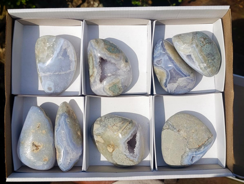 Polished Blue Lace Agate Geodes and Free Forms x 8 From Nsanje, Malawi - Toprock Gemstones and Minerals 