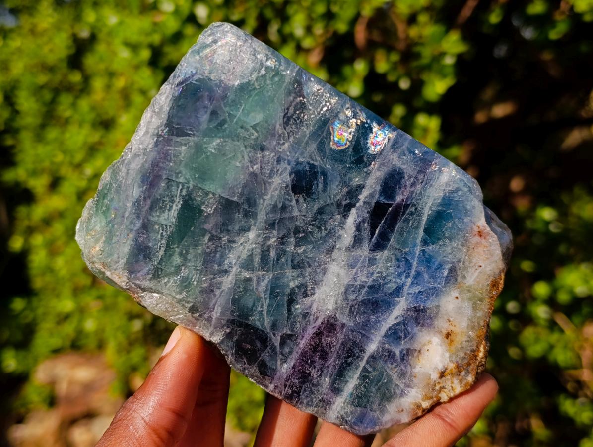 Polished One Side Watermelon Fluorite Specimens x 4 From Uis, Namibia - Toprock Gemstones and Minerals 