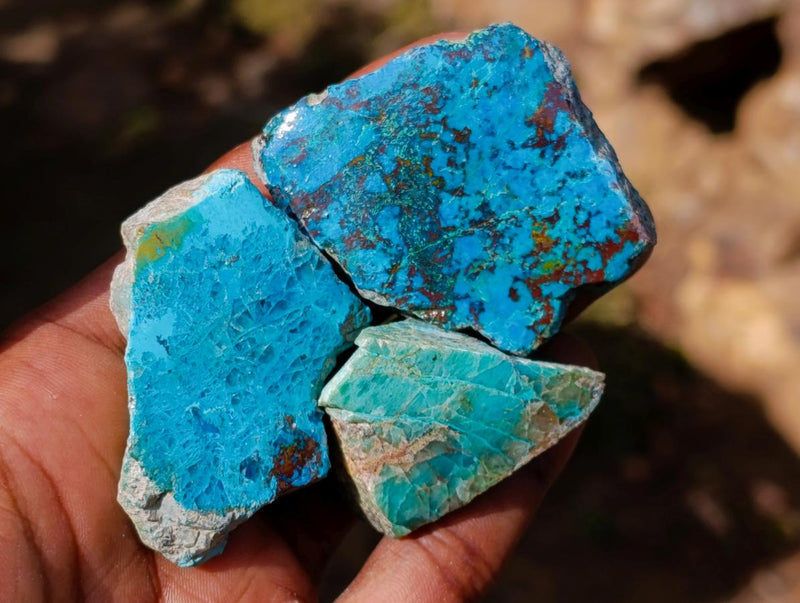 Polished Shattuckite Free Form Slices with Associated Minerals x 28 From Kaokoveld, Namibia - Toprock Gemstones and Minerals 