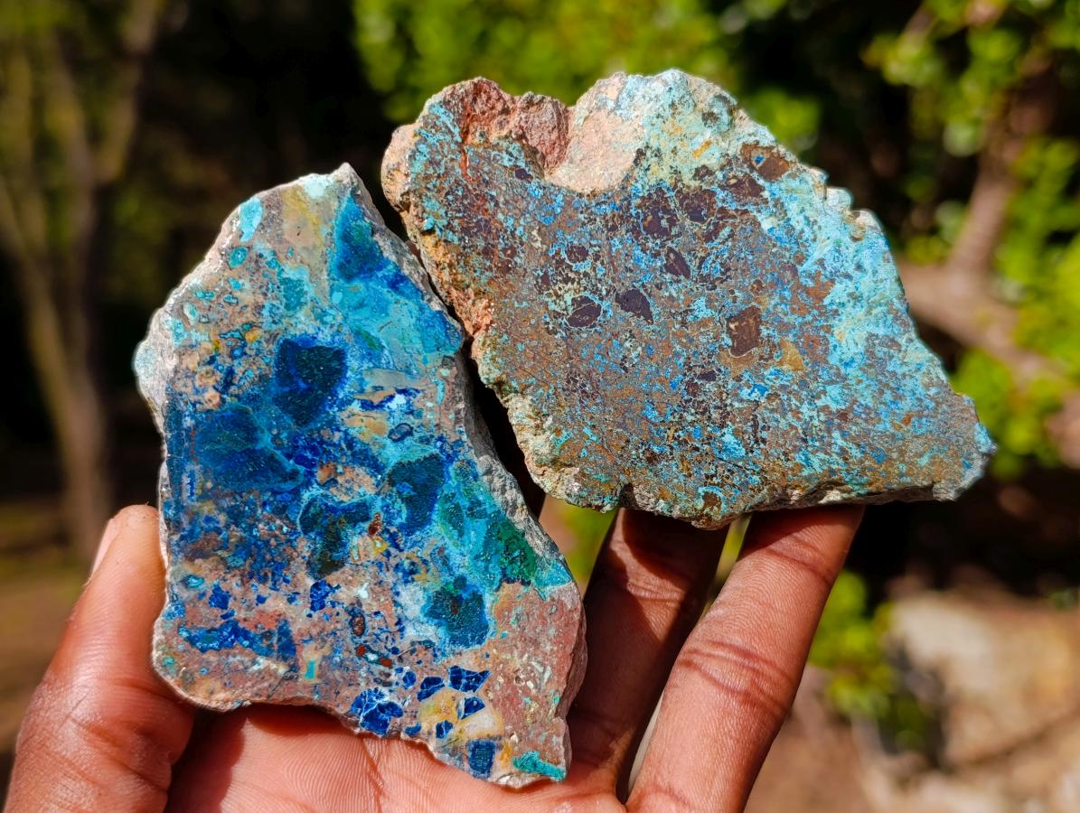 Polished Shattuckite Free Form Slices with Associated Minerals x 28 From Kaokoveld, Namibia - Toprock Gemstones and Minerals 