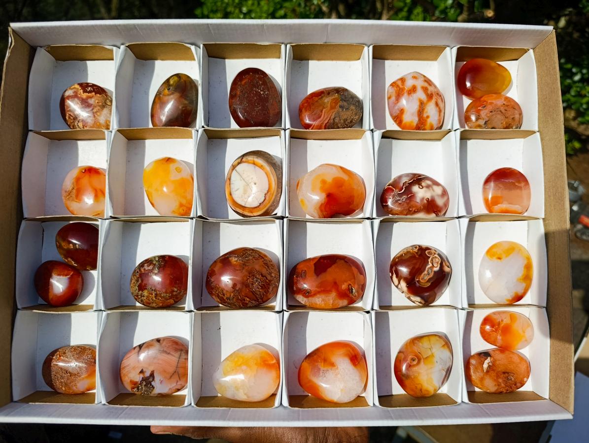 Polished Carnelian Agate Gemstone Palm Stones x 28 From Madagascar - Toprock Gemstones and Minerals 