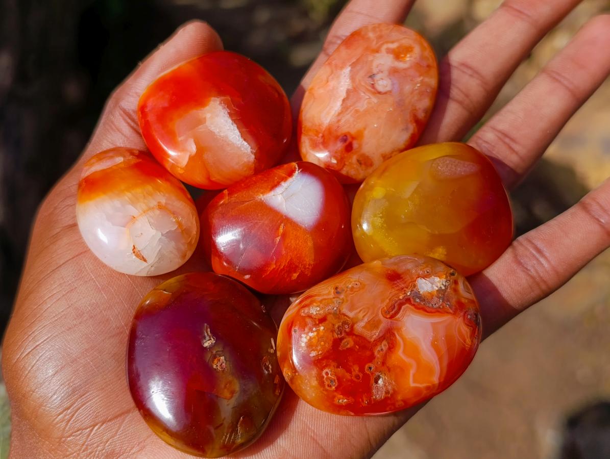 Polished Carnelian Agate Gemstone Palm Stones x 28 From Madagascar - Toprock Gemstones and Minerals 