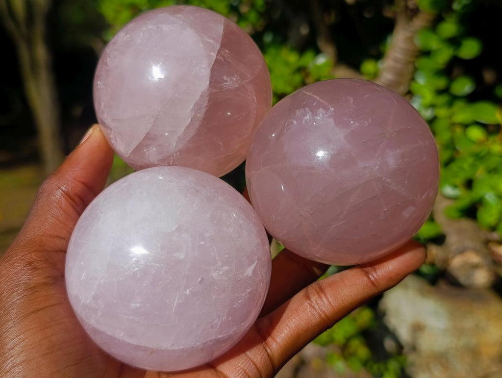 Polished Gemmy Star Rose Quartz Spheres x 3 From Madagascar - Toprock Gemstones and Minerals 