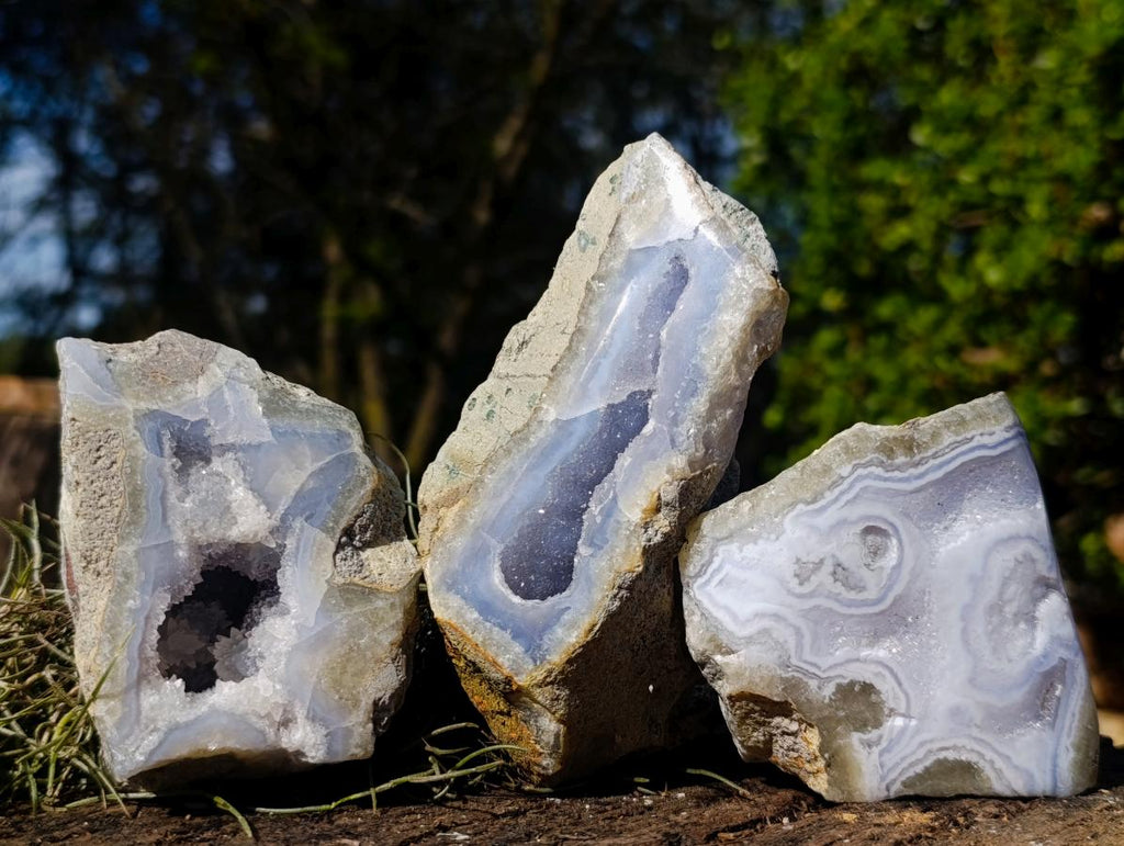 Polished On One Side Blue Lace Agate Geodes x 6 From Nsanje, Malawi - Toprock Gemstones and Minerals 