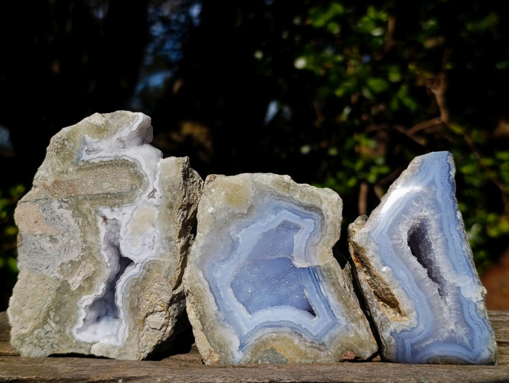 Polished On One Side Blue Lace Agate Geodes x 6 From Nsanje, Malawi - Toprock Gemstones and Minerals 