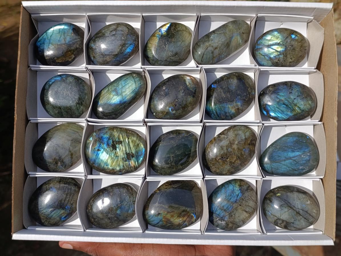 Polished Labradorite Palm Stones x 20 From Madagascar - Toprock Gemstones and Minerals 