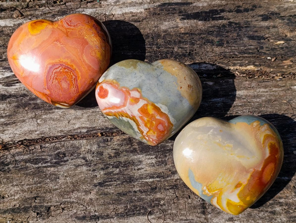 Polished Polychrome Jasper Hearts x 3 From NW Coast, Madagascar - Toprock Gemstones and Minerals 