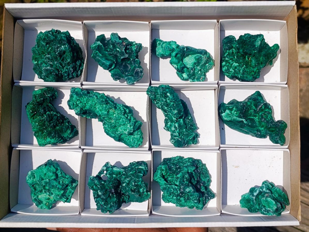 Natural Silky Malachite Specimens x 12 From Kasompe, Congo - Toprock Gemstones and Minerals 