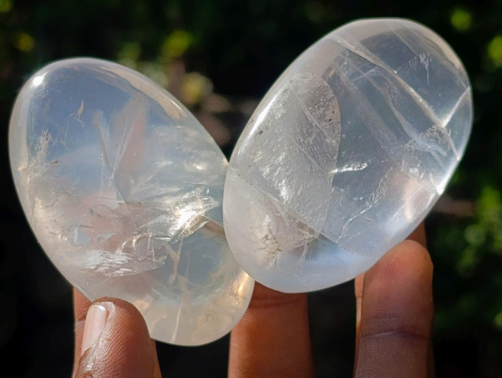Polished Girasol Pearl Quartz Palm Stones x 24 From Ambatondrazaka, Madagascar - Toprock Gemstones and Minerals 