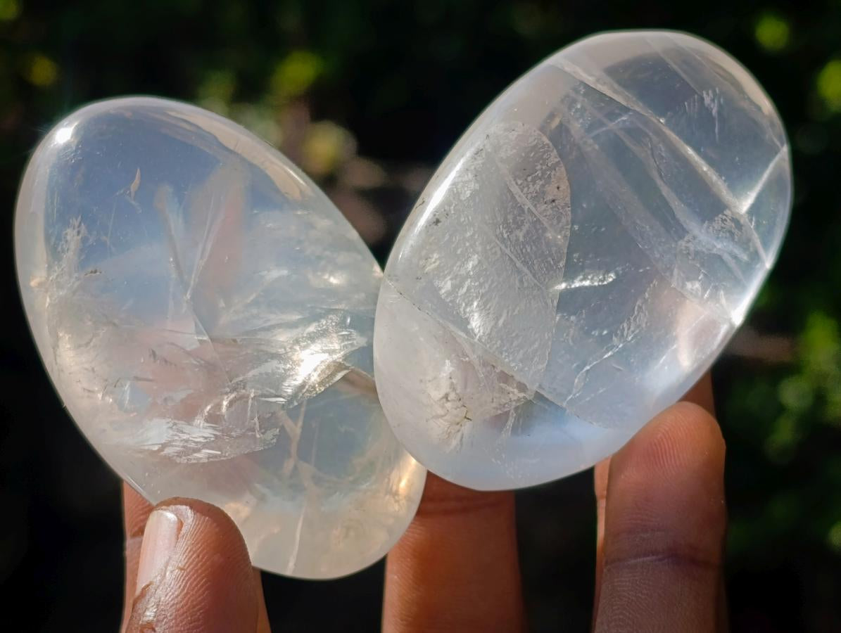 Polished Girasol Pearl Quartz Palm Stones x 24 From Ambatondrazaka, Madagascar - Toprock Gemstones and Minerals 