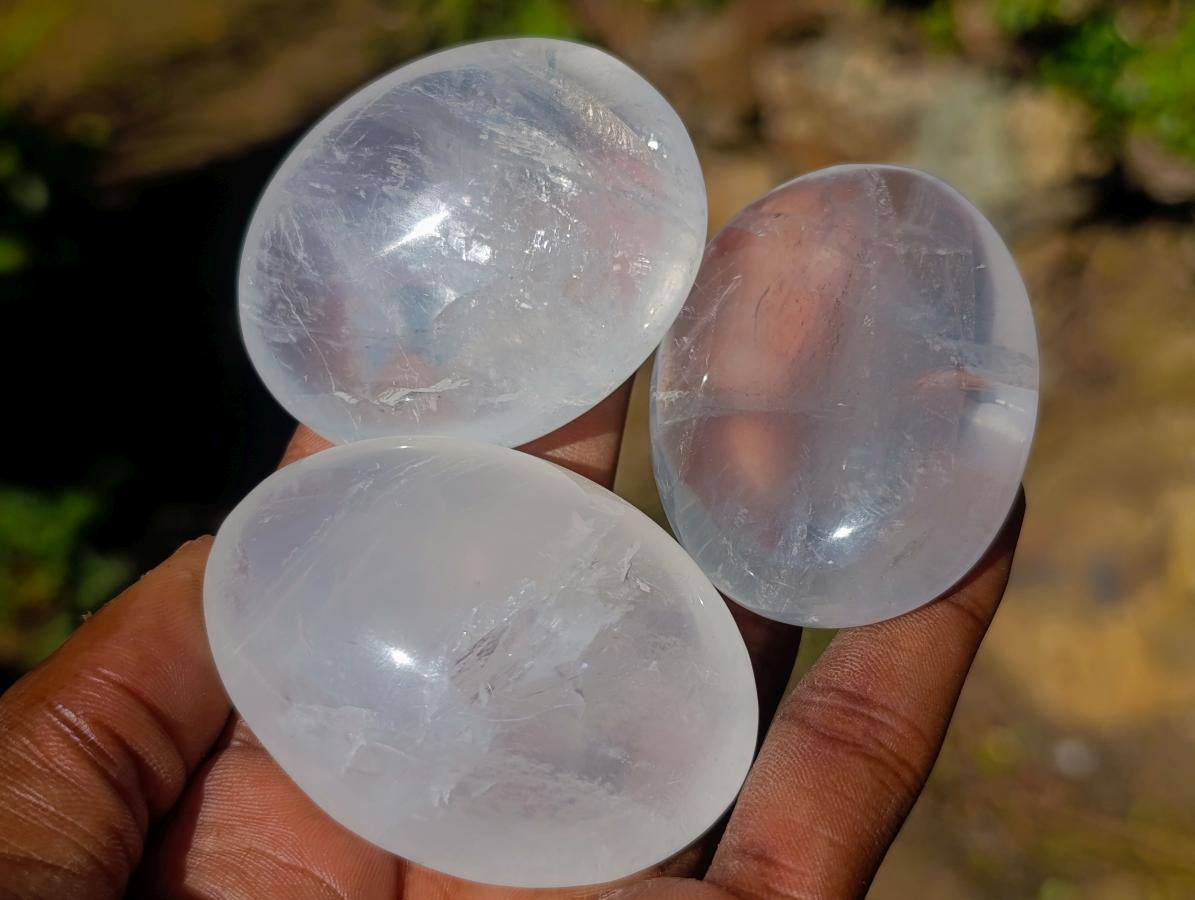 Polished Girasol Pearl Quartz Palm Stones x 24 From Ambatondrazaka, Madagascar - Toprock Gemstones and Minerals 