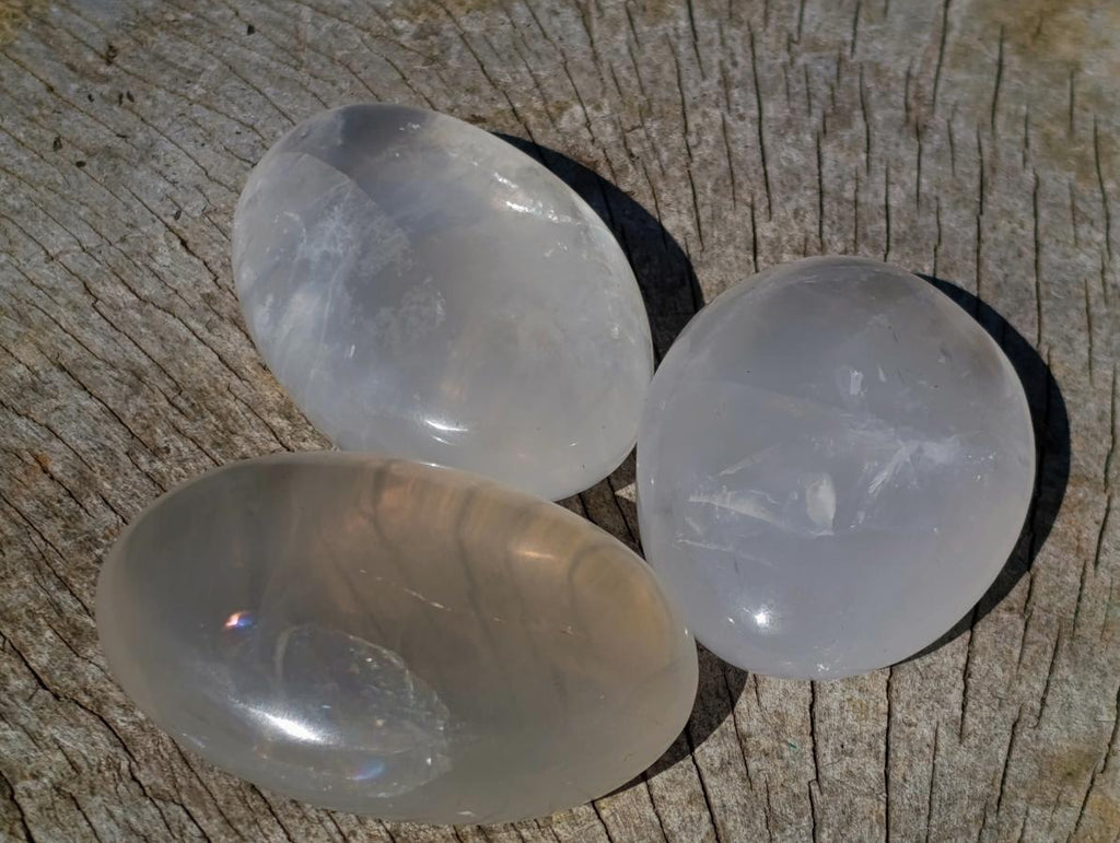 Polished Girasol Pearl Quartz Palm Stones x 24 From Ambatondrazaka, Madagascar - Toprock Gemstones and Minerals 
