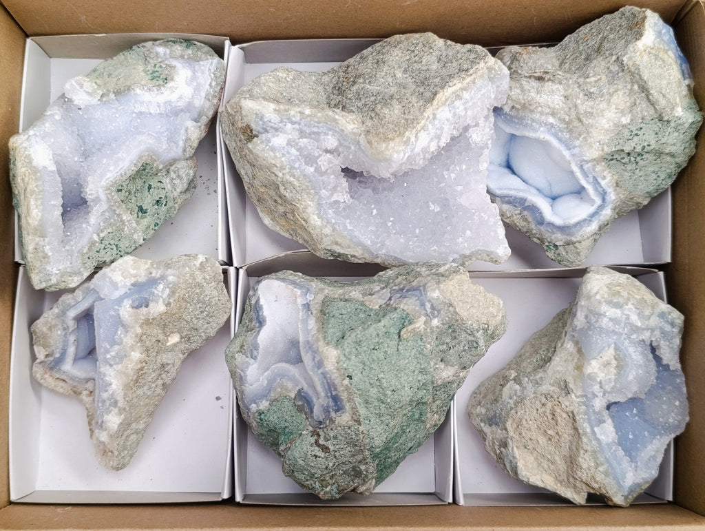 Natural Blue Lace Agate Geodes x 6 From Nsanje, Malawi - Toprock Gemstones and Minerals 