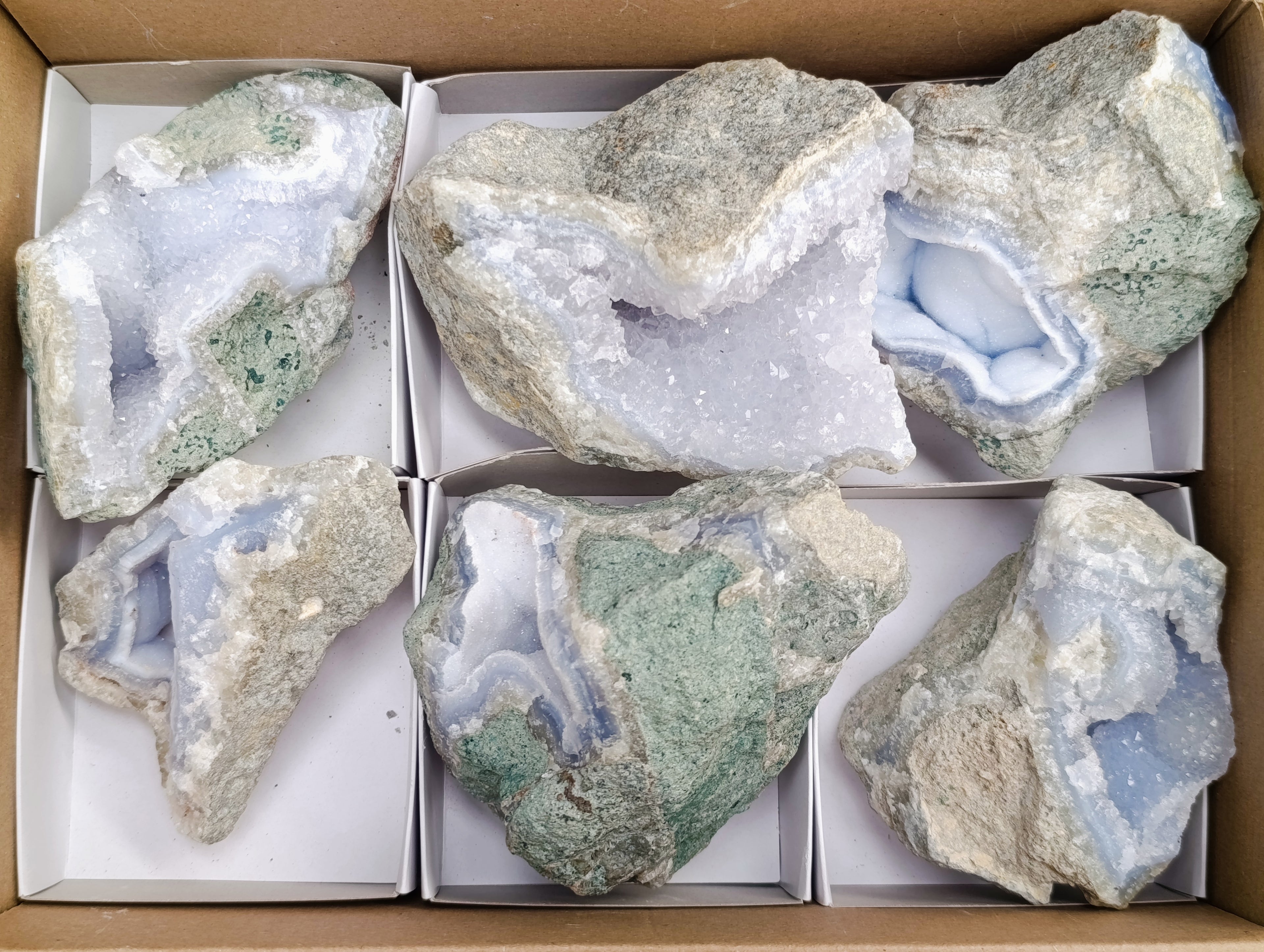 Natural Blue Lace Agate Geodes x 6 From Nsanje, Malawi - Toprock Gemstones and Minerals 