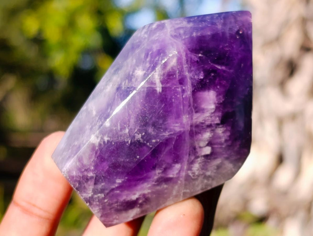 Polished Chevron Amethyst Display Crystal Points x 3 From Zambia - Toprock Gemstones and Minerals 