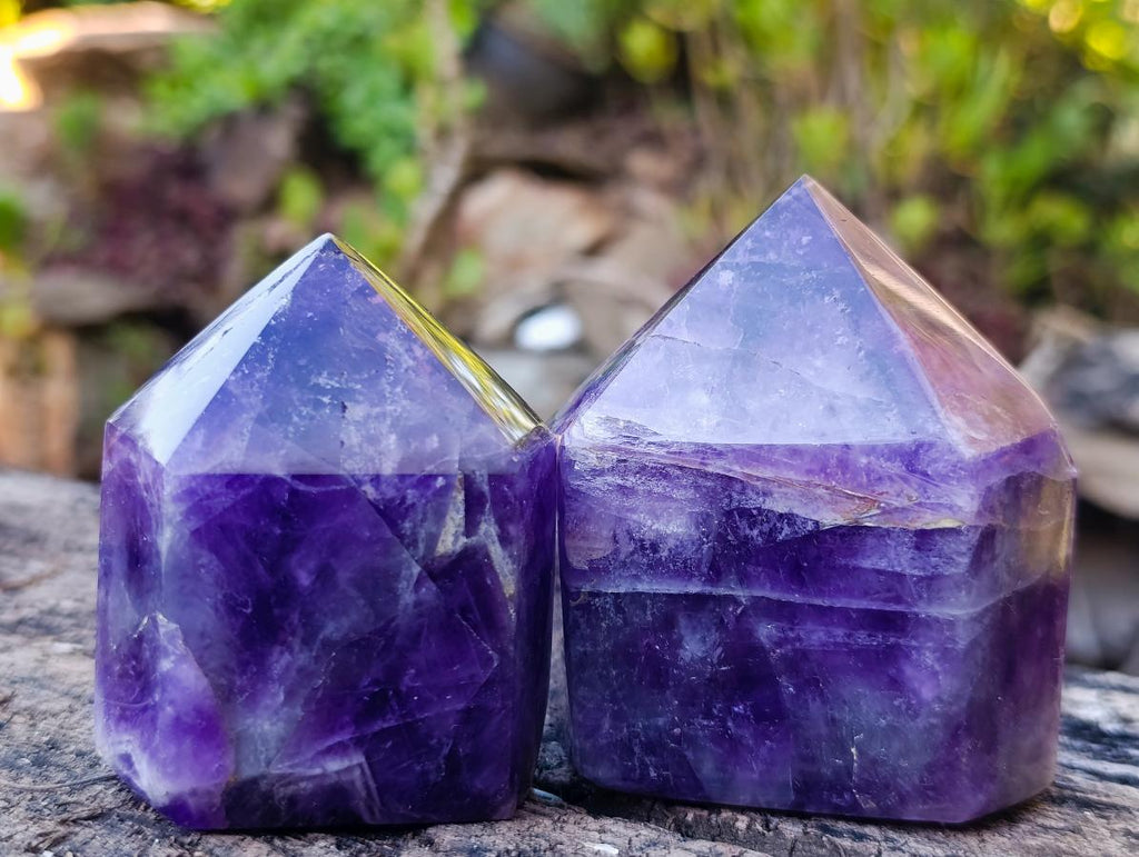 Polished Chevron Amethyst Display Crystal Points x 3 From Zambia - Toprock Gemstones and Minerals 