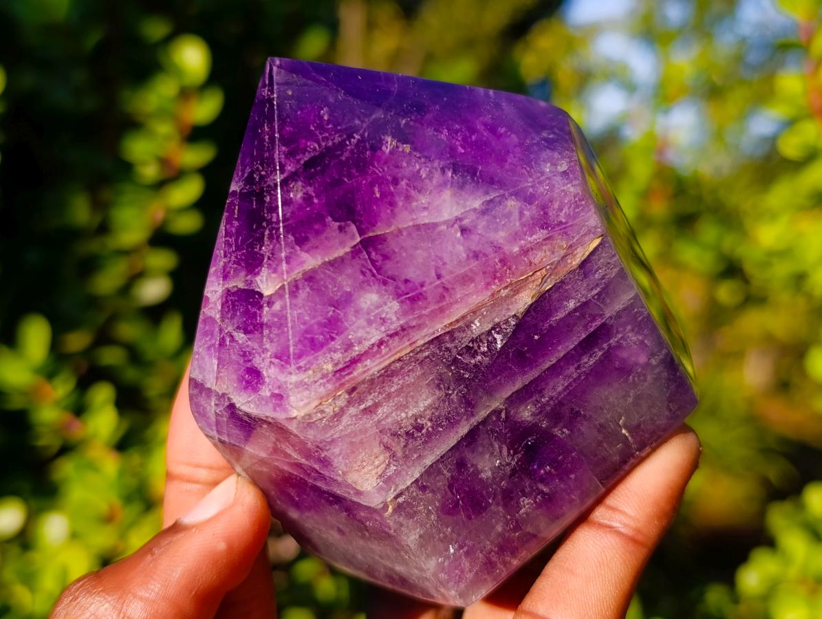 Polished Chevron Amethyst Display Crystal Points x 3 From Zambia - Toprock Gemstones and Minerals 