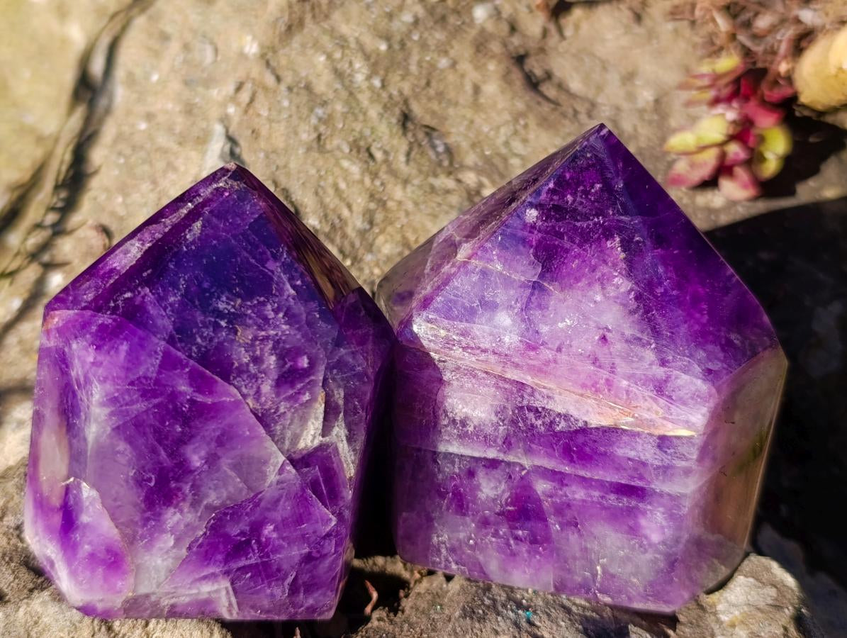 Polished Chevron Amethyst Display Crystal Points x 3 From Zambia - Toprock Gemstones and Minerals 