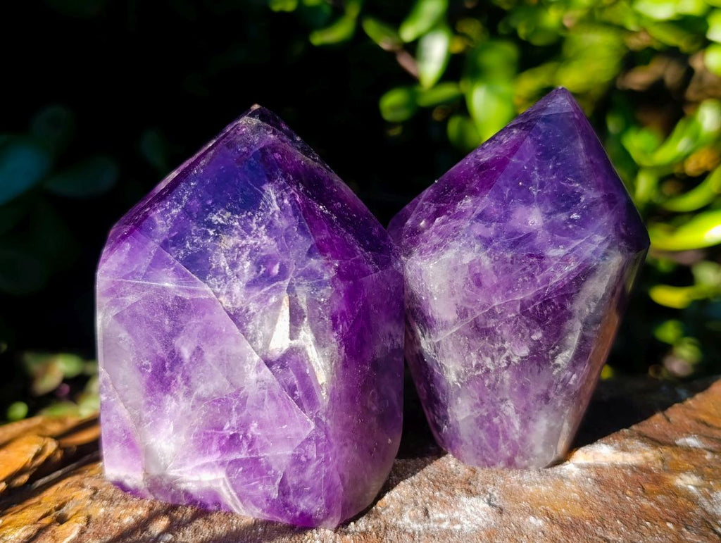 Polished Chevron Amethyst Display Crystal Points x 3 From Zambia - Toprock Gemstones and Minerals 