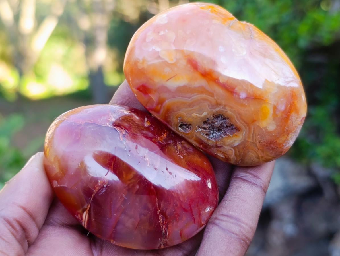 Polished Carnelian Agate Gemstone Galets x 14 From Madagascar - Toprock Gemstones and Minerals 