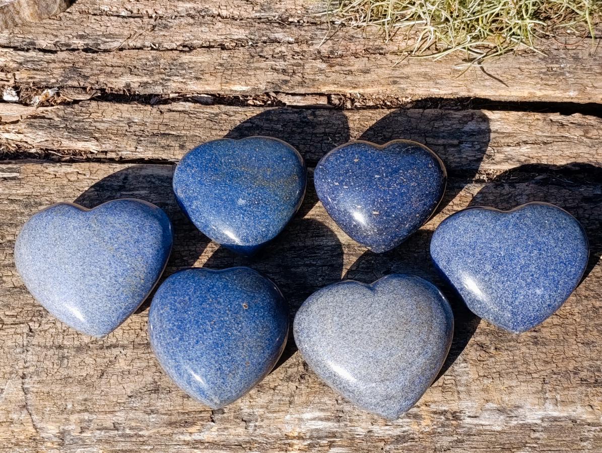 Polished Lazulite Hearts x 6 From Madagascar