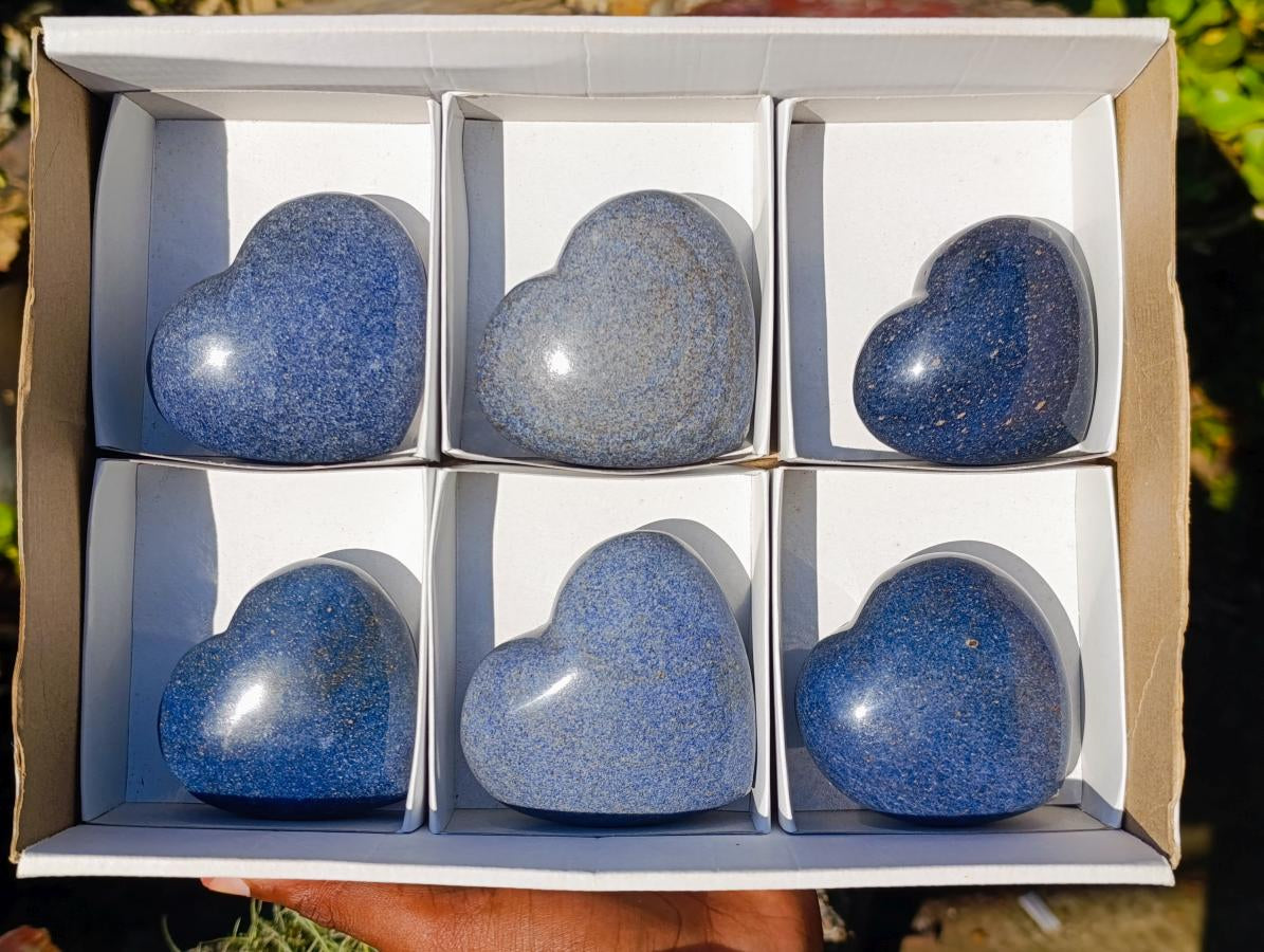 Polished Lazulite Hearts x 6 From Madagascar