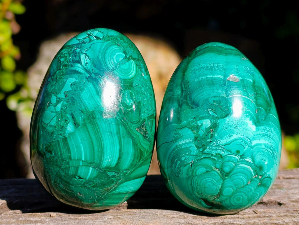 Polished Flower Banded Malachite Gemstone Eggs x 4 From Congo - Toprock Gemstones and Minerals 