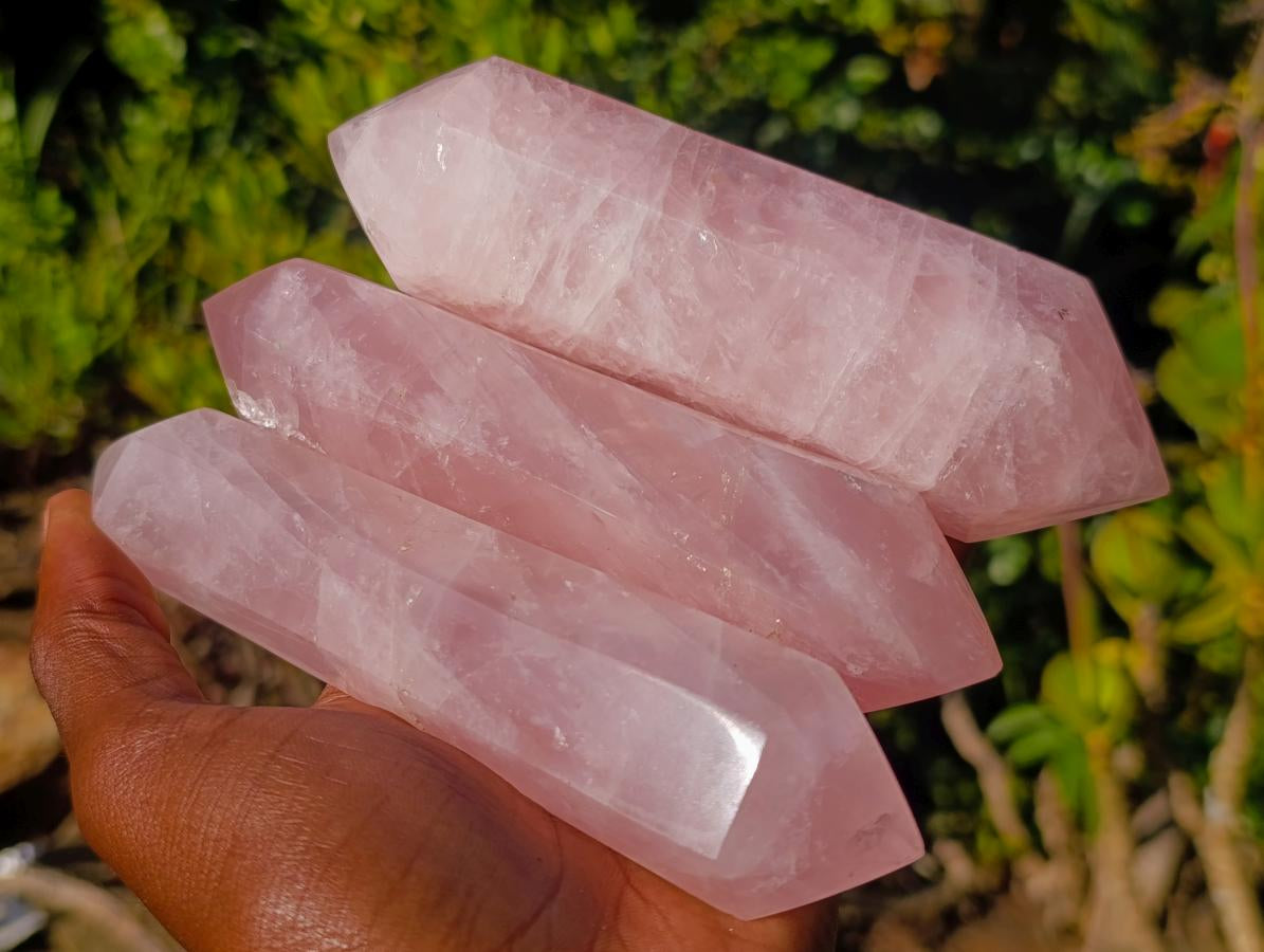 Polished Double Terminated Gemmy Rose Quartz Crystals x 6 From Madagascar