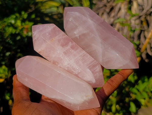 Polished Double Terminated Gemmy Rose Quartz Crystals x 6 From Madagascar