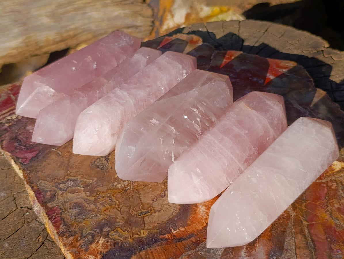 Polished Double Terminated Gemmy Rose Quartz Crystals x 6 From Madagascar