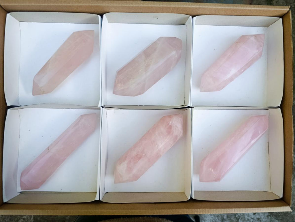 Polished Double Terminated Gemmy Rose Quartz Crystals x 6 From Madagascar